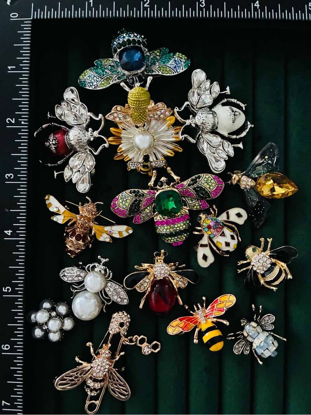 Lot of 15 Bee Brooches Rhinestone Crystal Enamel Insect Pins Set